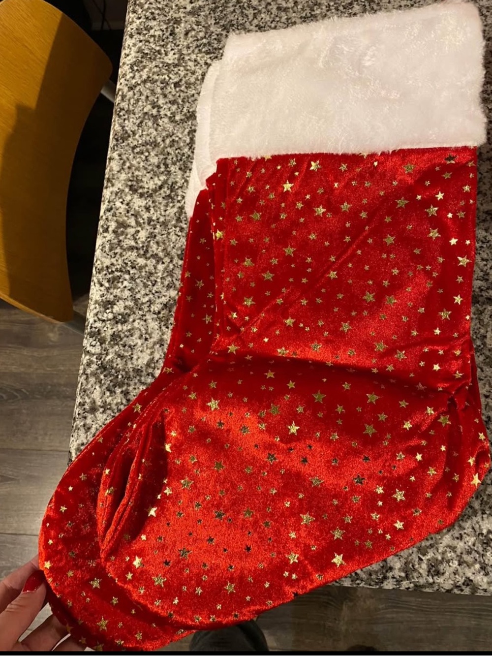 Festive Red Velvet Holiday Stocking with Gold Star Accents
